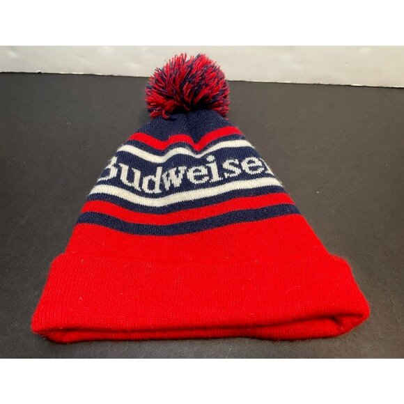 Budweiser beanie hat cap 9" pom pom Anheuser Busch 2014 blue red - Picture 1 of 11